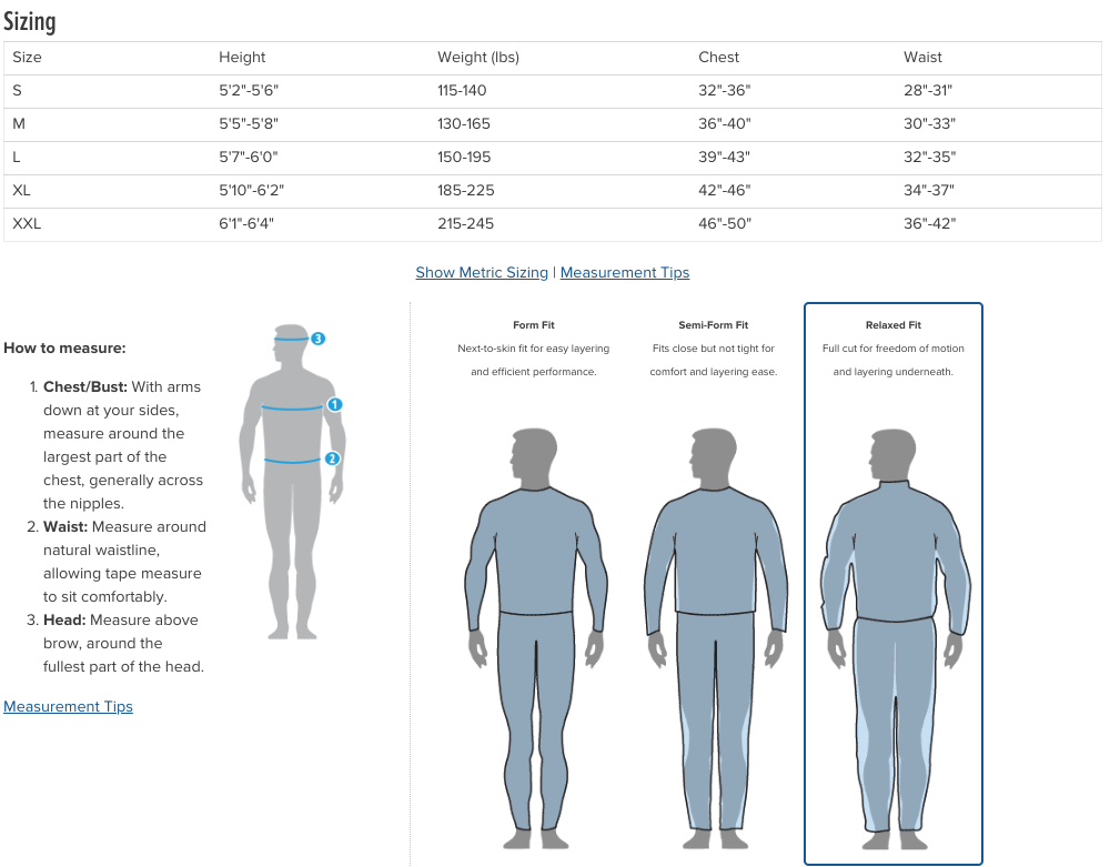 Drysuit Sizing for Men